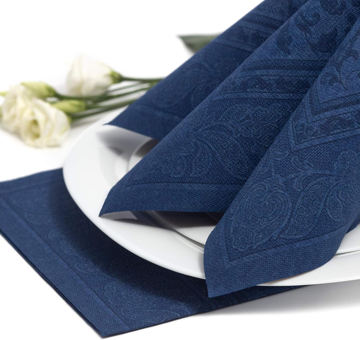 50 șervețele "Colecția ROYAL" 1/4 pliu 40 Cm X 40 Cm albastru închis "Ornamente"