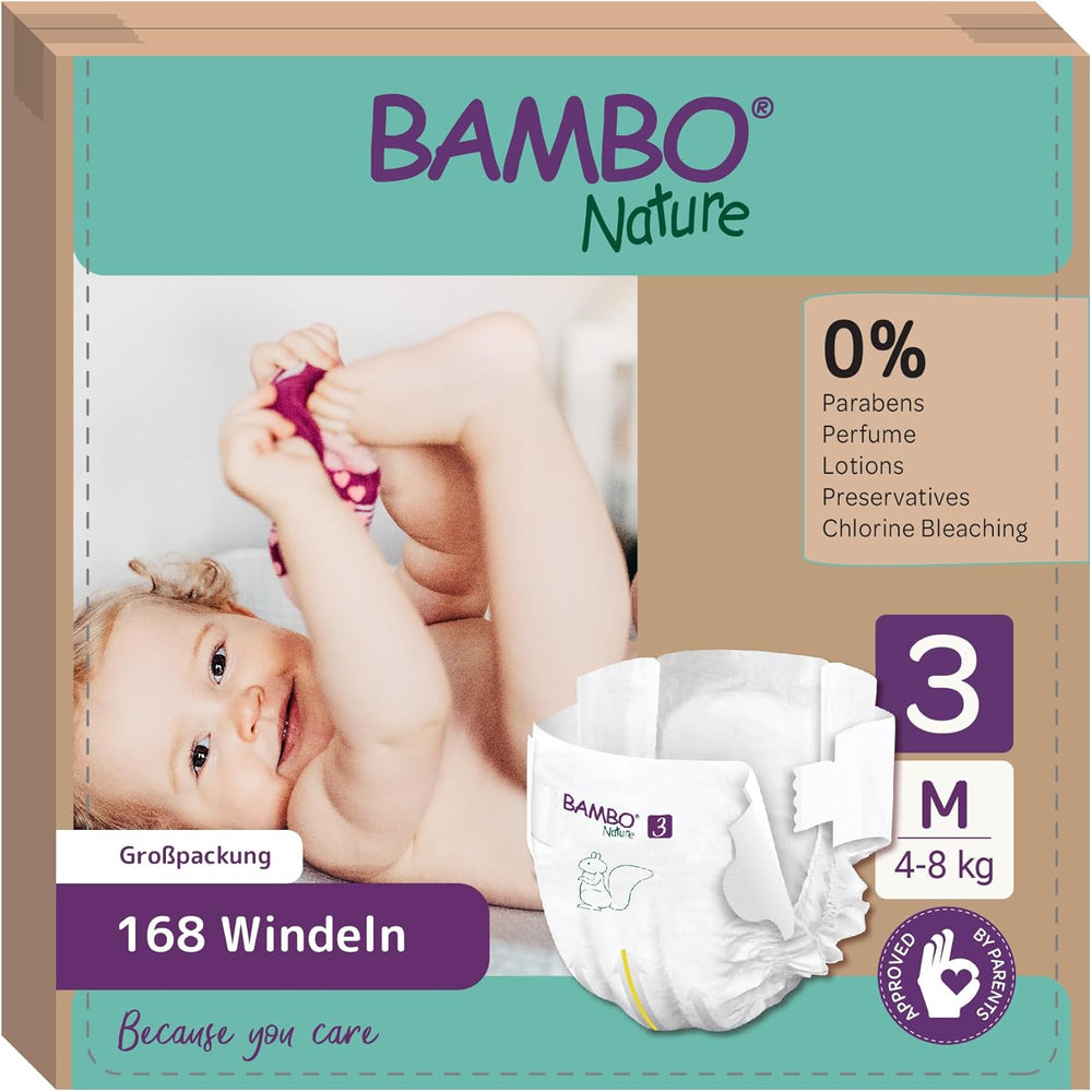 Pañales para bebé Bambo Nature, tamaño 1 (2-4 kg), caja mensual de 132 unidades | Pañales Premium con protección mejorada contra fugas | Máxima comodidad y libertad para los recién nacidos | Pañales testados dermatológicamente