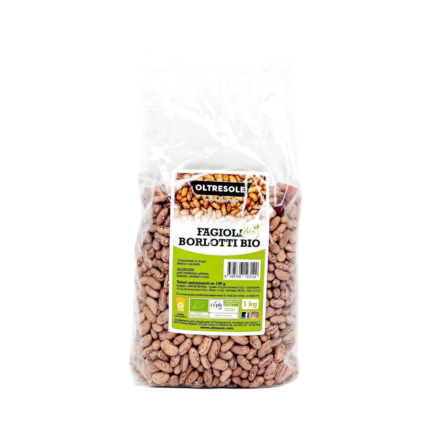 Frijoles Borlotti ecológicos 5 kg, Legumbres ecológicas secas de cultivos controlados, Ideal para ensaladas, sopas y guarniciones, Formato cómodo