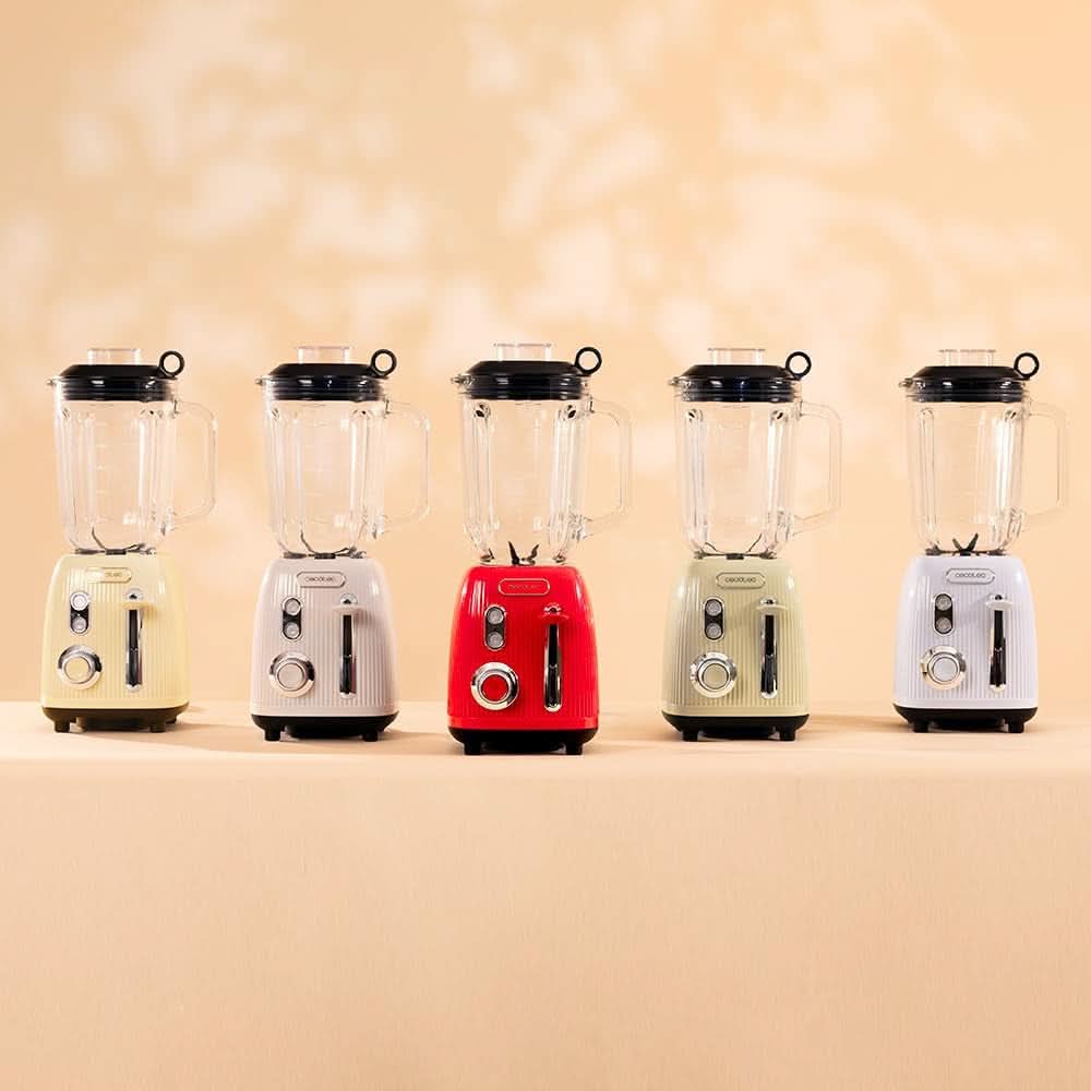 Cecotec Batidora amasadora Retro Power Black Titanium Retroblue, 1200 W de potencia máxima, 1,5 L de capacidad de cristal, Einstellbare Geschwindigkeit, 4 Klingen Mit Schwarzem Titanbeschichtung, 100% Kupfermotor. Cocina Naty Tienda