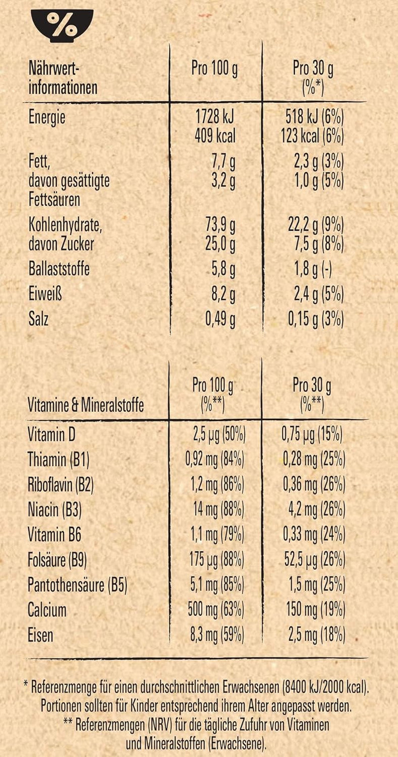 Cereales (+20%), Cereal de Chocolate y Caramelo y 41% de Cereales Integrales, Copos de Desayuno con Vitaminas y Minerales, Paquete de 2 (1 x 480g)