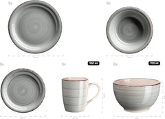 MÄSER 931612 Bel Tempo II 30-Teiliges Vintage Geschirr Set Für 6 Personen, Handbemaltes Keramik Kombiservice in Blau, Steingut, Rauchblau Juegos de vajilla Naty Shop