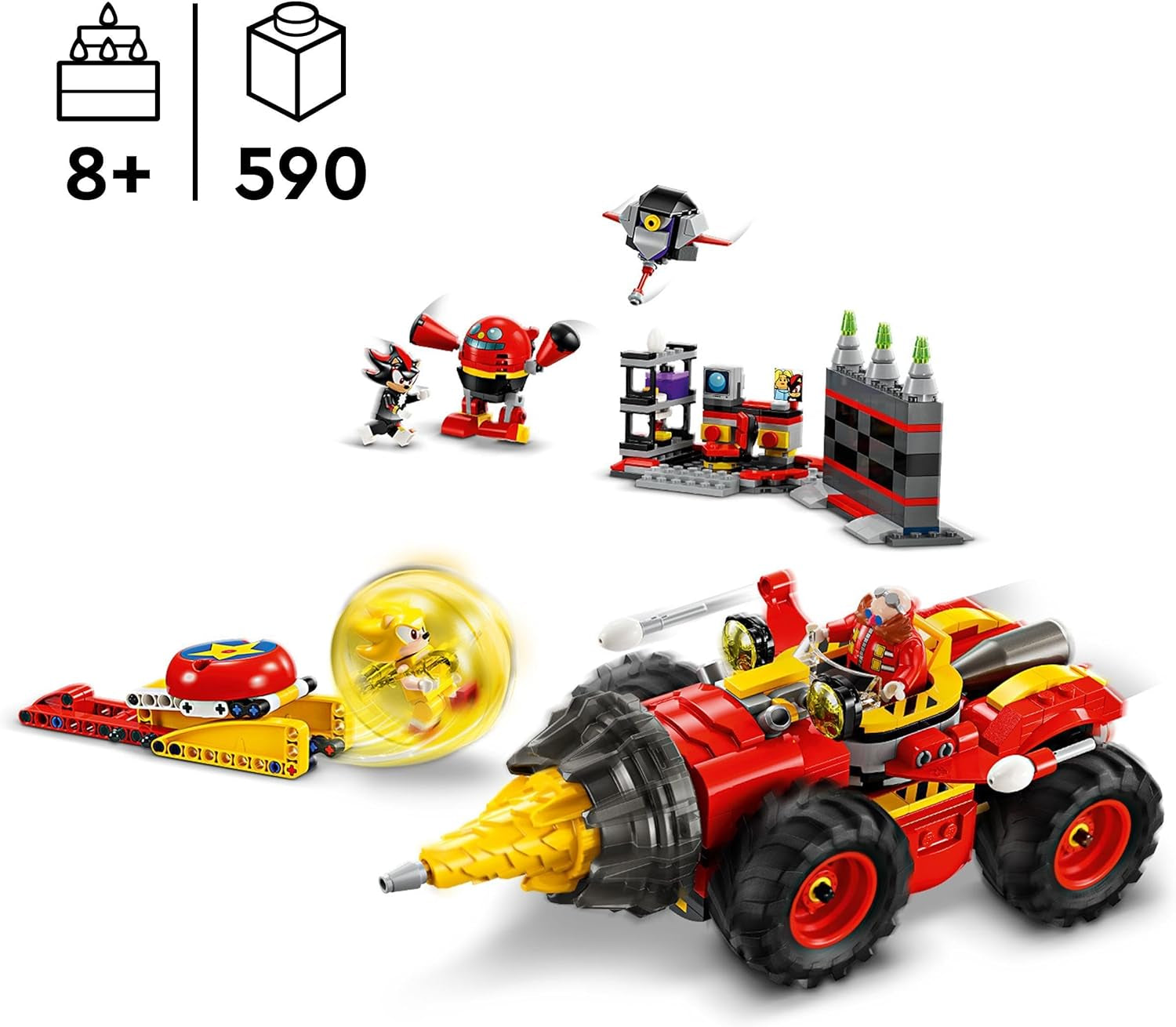 LEGO Sonic the Hedgehog Super Sonic Vs. Set de videojuego de aventuras Egg Drillster, regalo para niños Set de Shadow y el Dr. Eggman para niños y niñas de 8 años 76999 Juegos de construcción Besuche den LEGO-Store