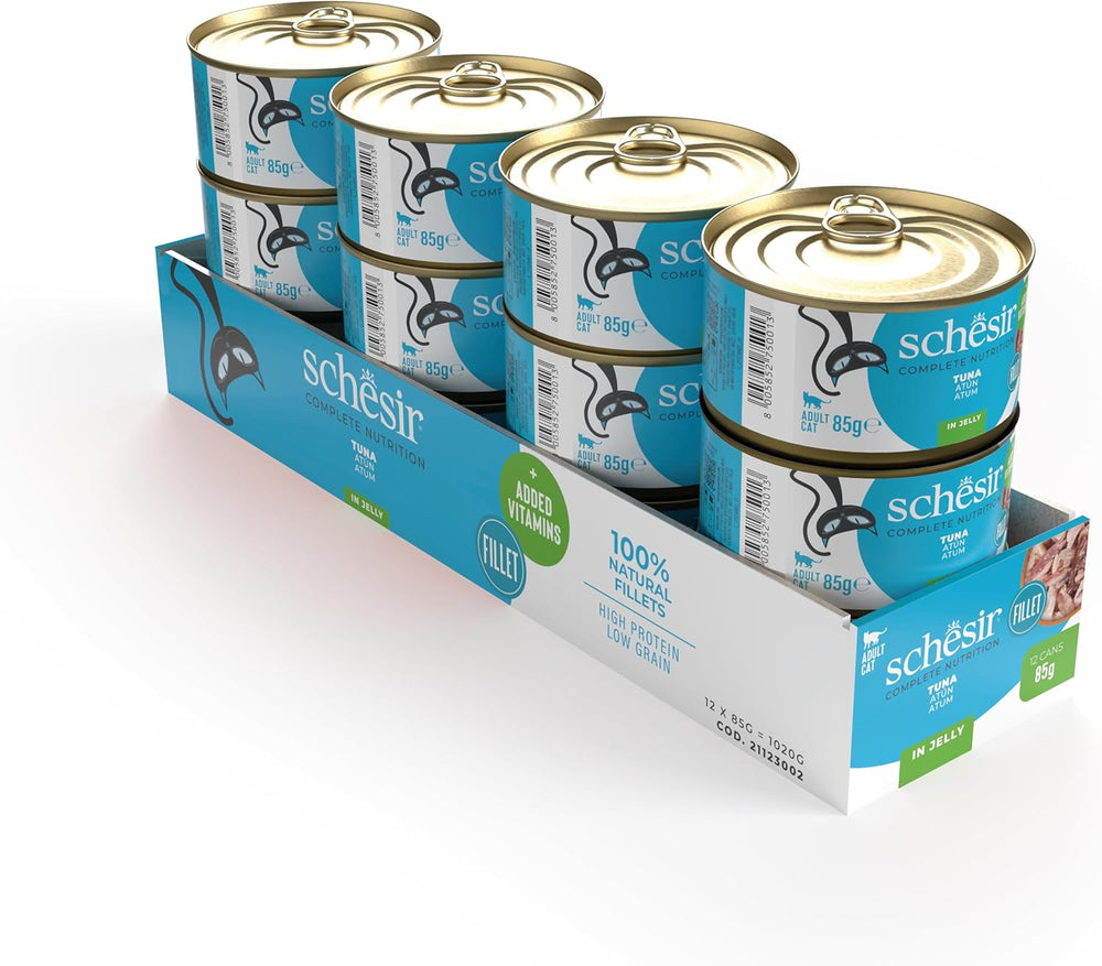 Ton în jeleu, hrană umedă pentru pisici, la conservă, 100% naturală, cu vitamine adăugate, 12 x 85g