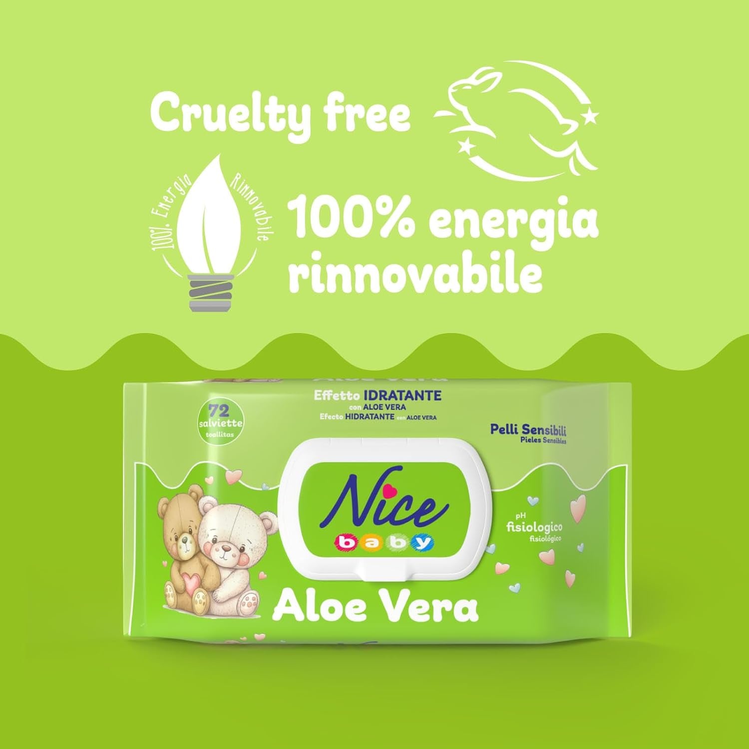 Toallitas limpiadoras para niños y bebés - con aloe vera y aceite de argán - testadas dermatológicamente - valor de pH fisiológico - formato maxi: paquete de 72 toallitas - Nice