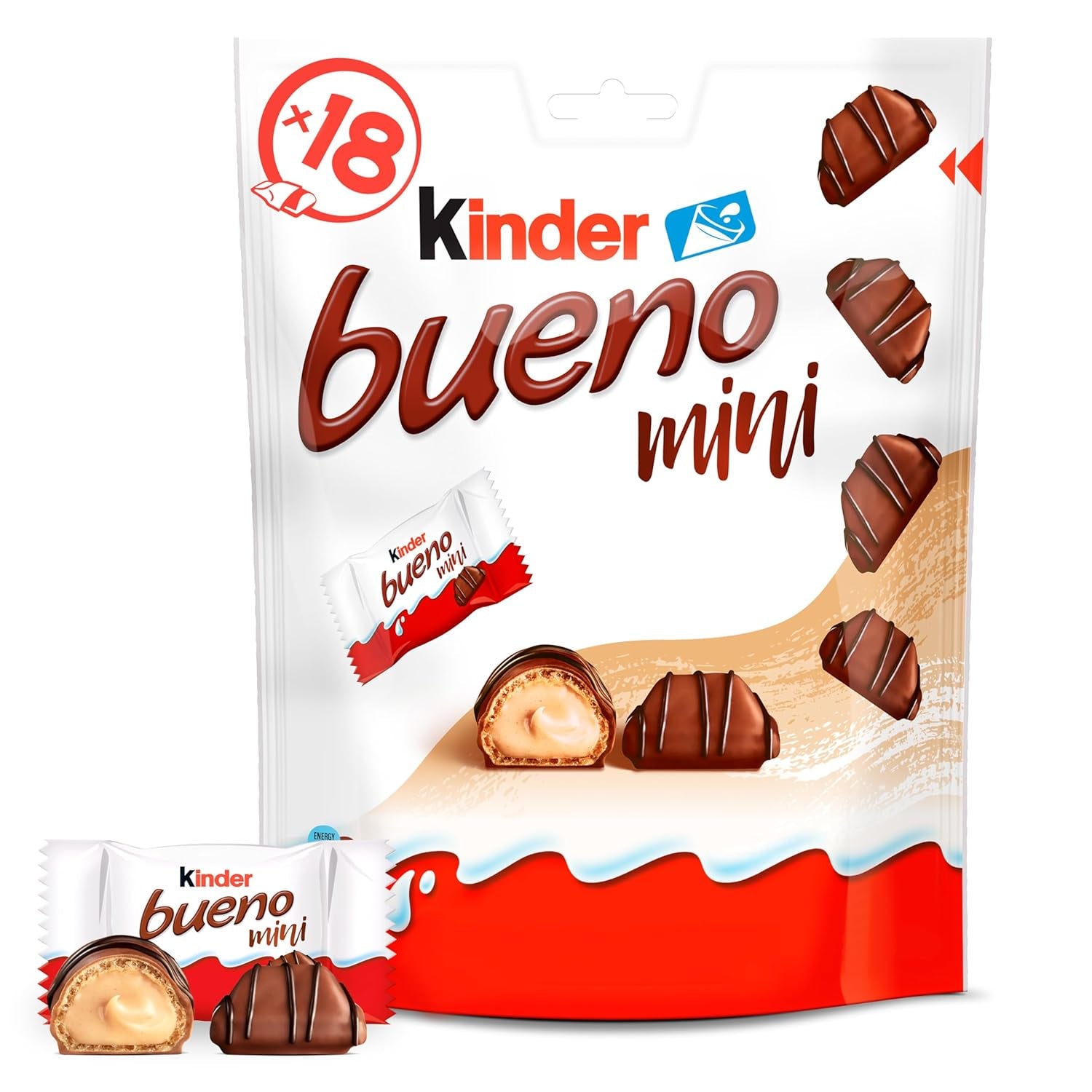 Kinder Bueno Mini - Barritas de chocolate con oblea crujiente, crema de leche y avellanas y chocolate fino con leche - Delicias de carnaval - 1 bolsa de mini barritas envueltas individualmente (1 x 108 g)