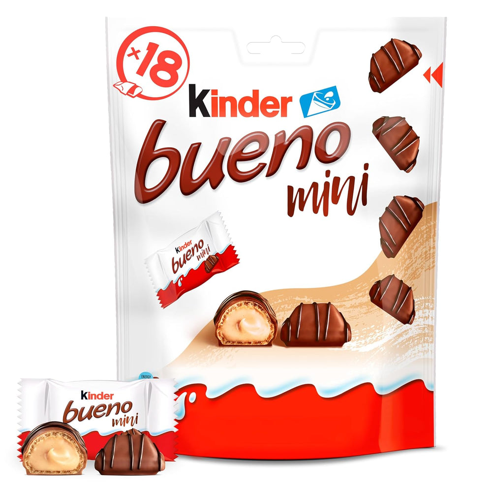 Kinder Bueno Mini - Barritas de chocolate con oblea crujiente, crema de leche y avellanas y chocolate fino con leche - Delicias de carnaval - 1 bolsa de mini barritas envueltas individualmente (1 x 108 g)