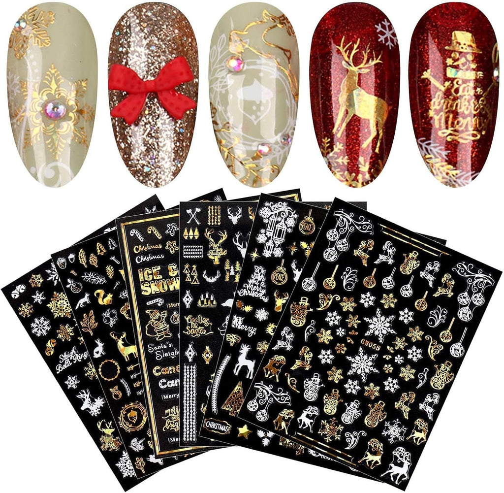 9 Blatt Nagelsticker Weihnachten Nagelaufkleber Selbstklebend Weiß Rentier Schneemann Nail Art Sticker Dekoration Nageldesign Zubehör