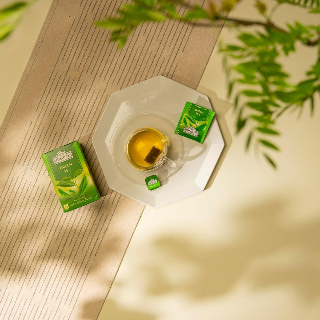 Ahmad Tea - Ceai verde - Pliculețe de ceai ambalate individual, cu aromă sigilată, conținând 2 g de ceai per porție - 20 de pliculețe de ceai cu bandă