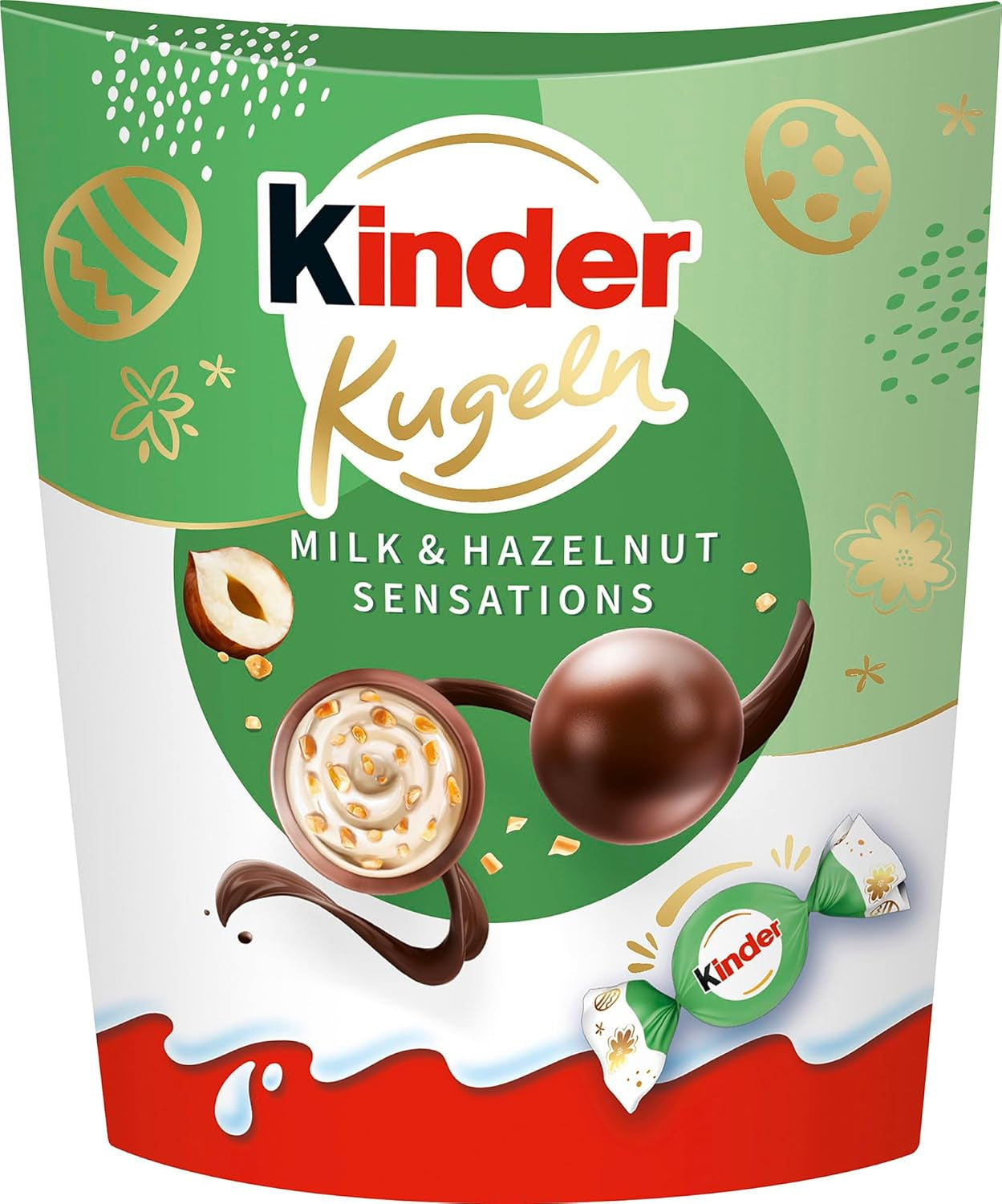 Kinder Milk & Hazelnut Sensations bolitas 90g - Bolitas de chocolate con leche con relleno cremoso de leche y trozos de avellana - Chocolate de Pascua, dulces de Pascua - Regalo y souvenir de Pascua