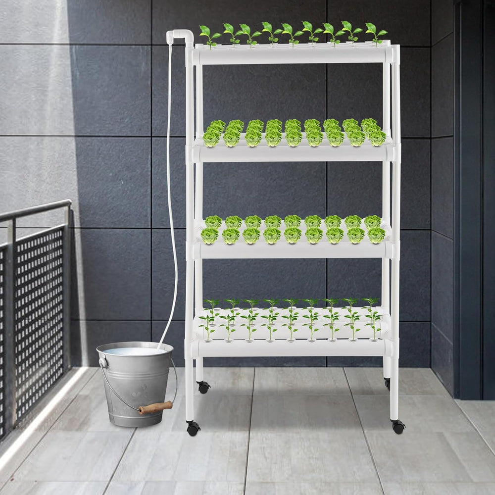 Kit de cultivo hidropónico con 108 lugares para plantar, 4 niveles con bomba de agua. Sistema hidropónico fabricado con tubos de PVC-U de calidad alimentaria para hortalizas de hogar, balcón, jardín y balcón.