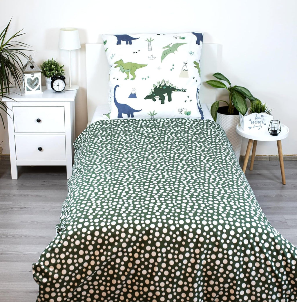Lenjerie de pat pentru copii, reversibila, Dinozauri Lenjerie de pat - copii Naty Shop