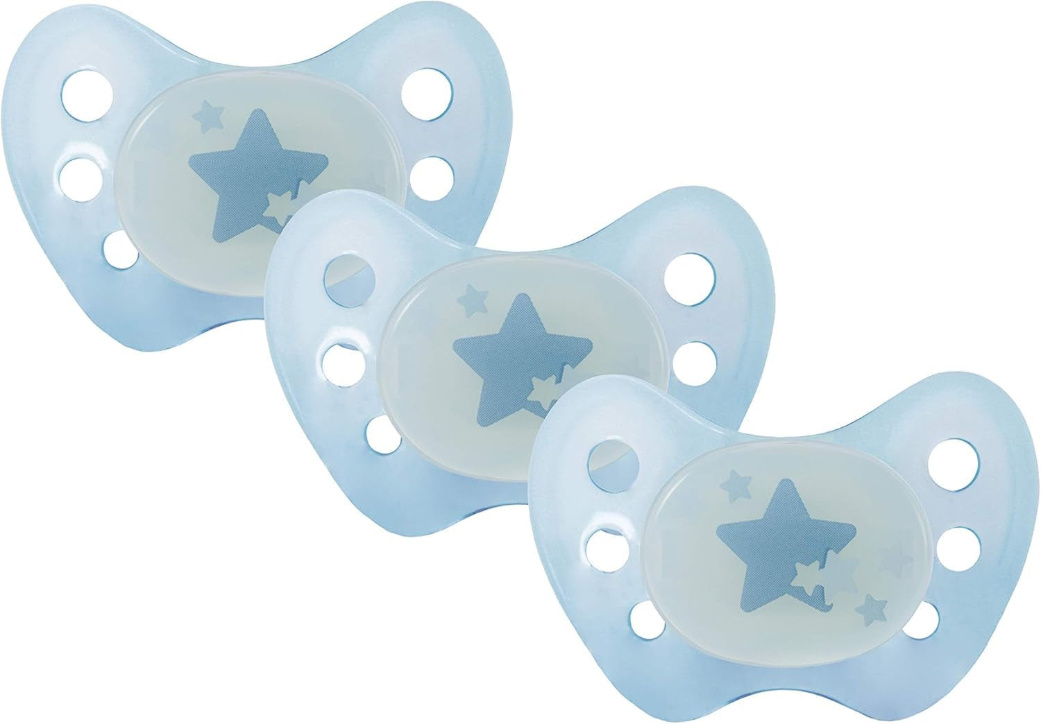 Suzete de noapte din silicon dentistar, pachet de 3 - mărimea 3, de la 14 luni - Suzete care strălucesc în întuneric cu treaptă dentară - fără BPA - fabricate în Germania - Lună, galben