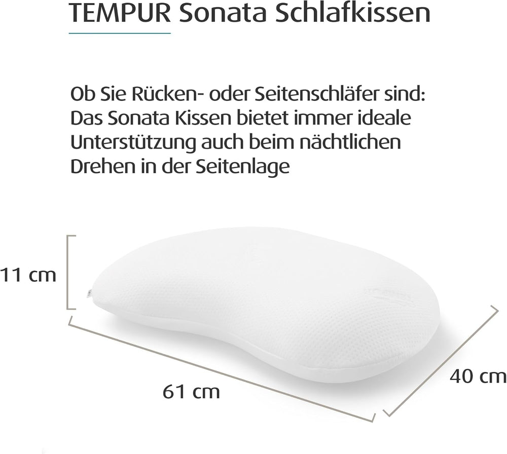 Pernă din spumă cu memorie TEMPUR Sonata, pernă ergonomică de susținere a gâtului pentru dormit pe spate și lateral, fermă, M (61 X 40 X 11 Cm) Perne standard Naty Shop