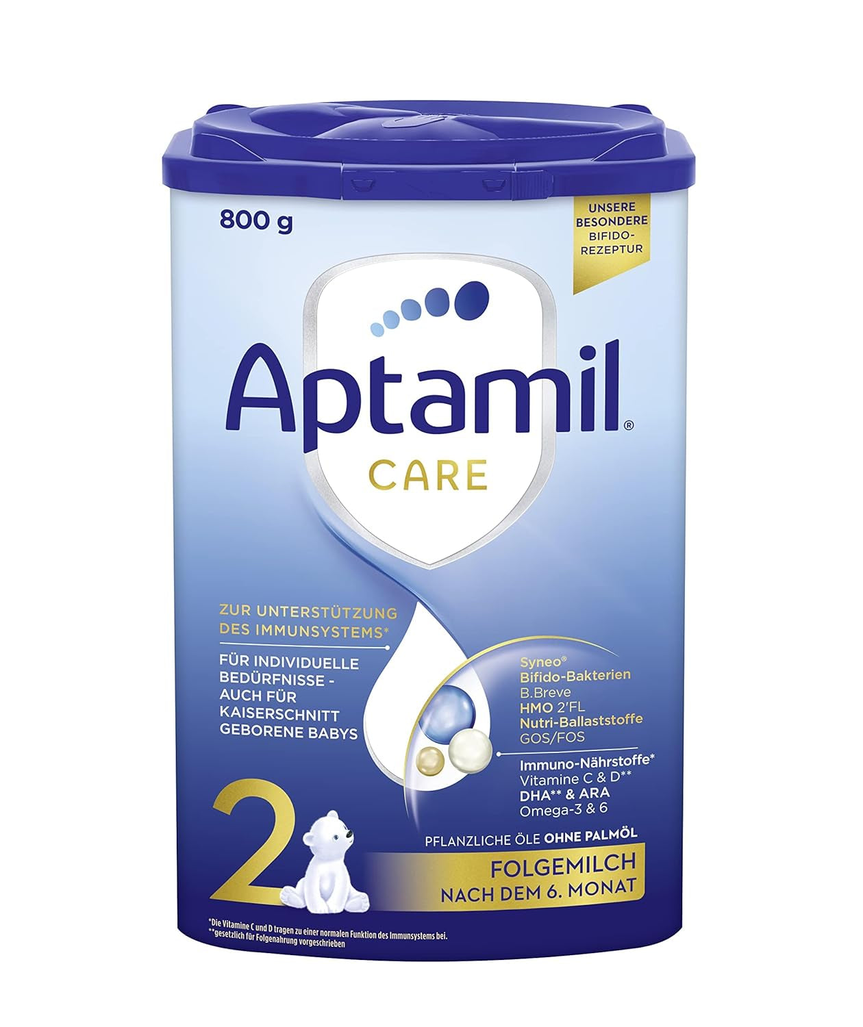 Aptamil Care 2 - Leche de continuación a partir de los 6 meses, con Omega 3 y 6, DHA y ARA, sin aceite de palma, papilla, leche en polvo, 1 x 800 g (paquete de 6)