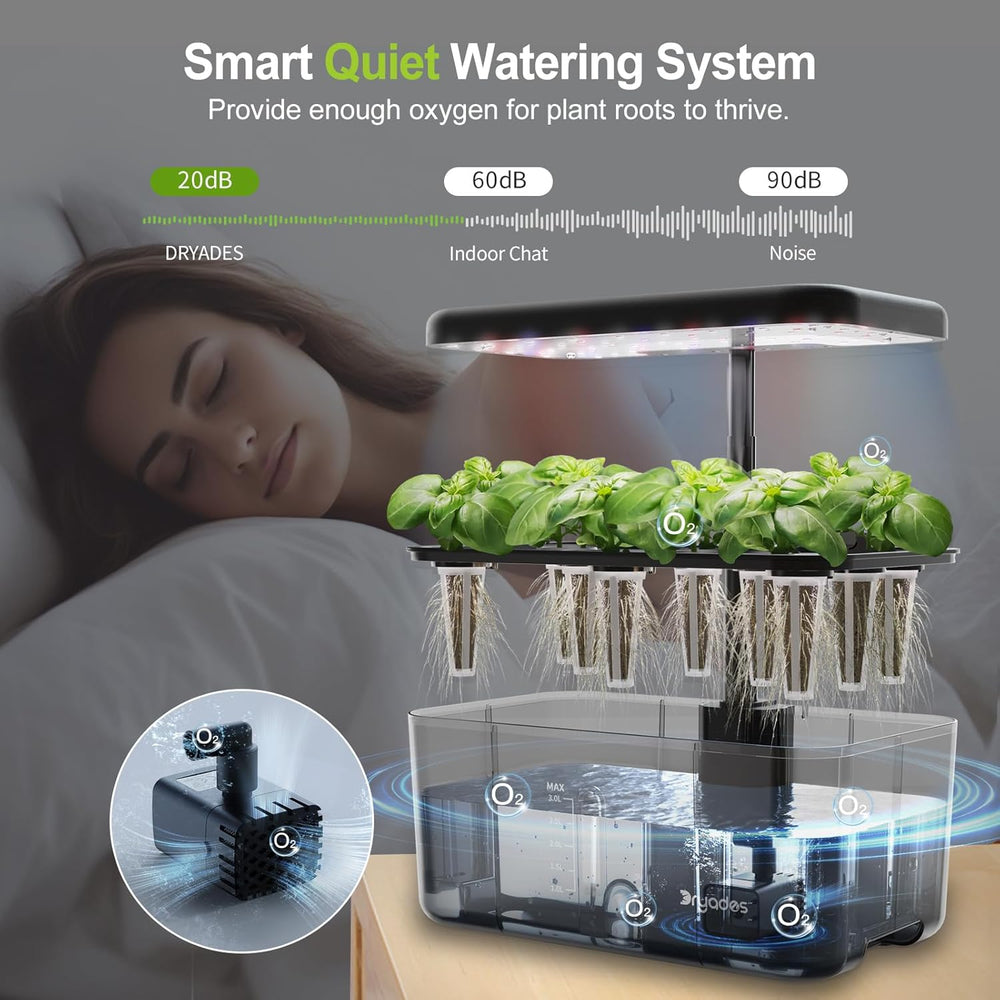 Sistema de cultivo hidropónico: 8 cápsulas, lámpara LED de espectro completo de 24 W con advertencia de nivel bajo de agua | Jardín interior para cocina, salón, escuela | Idea de regalo para jardineros aficionados.