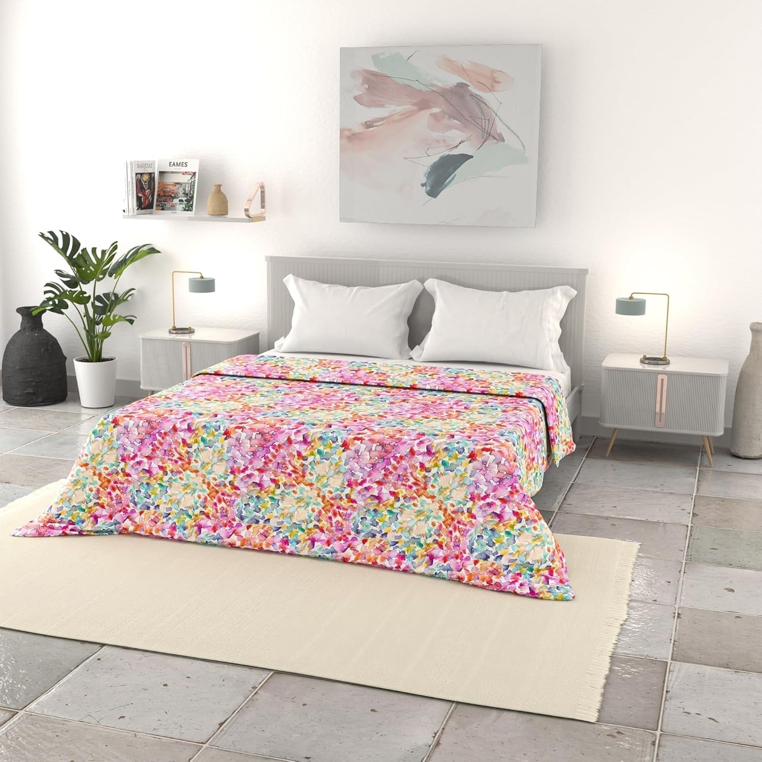 Ropa De Cama Italiana, Colcha Básica De Verano, Microfibra Estampada, 250X240Cm, Rombi Edredones y colchas Naty Shop Primavera 250X240Cm