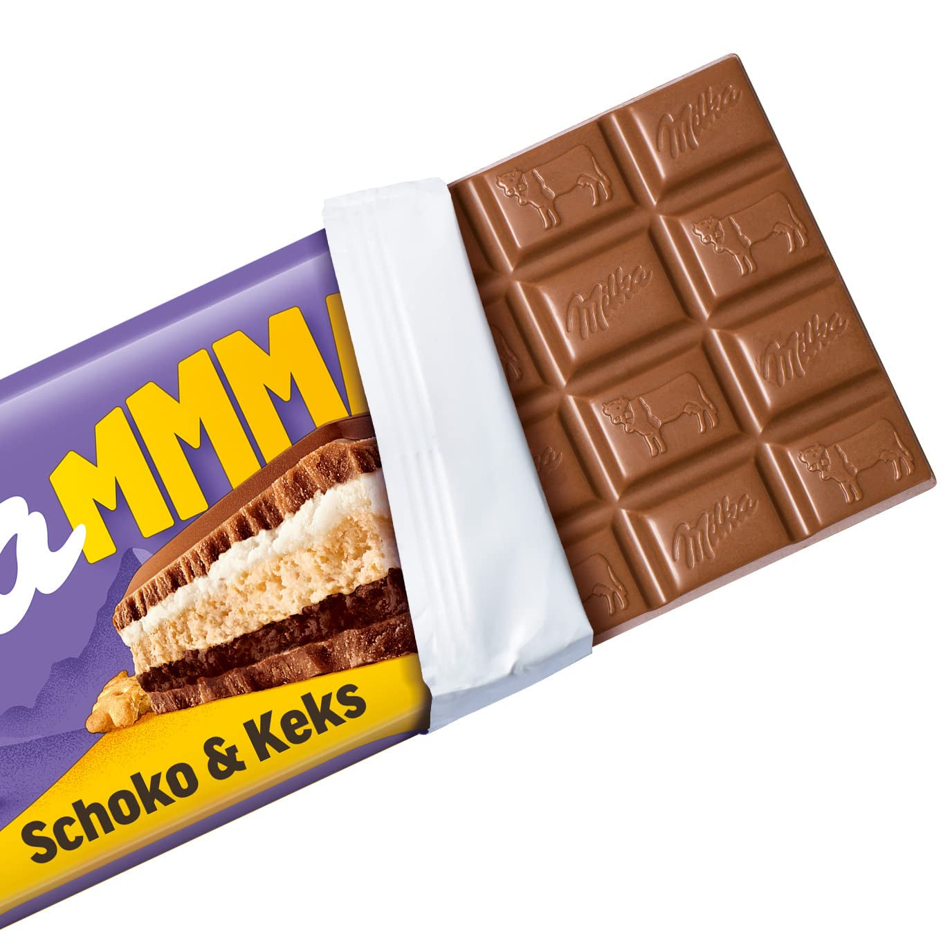 Chocolate y Galletas Milka Mmax – Chocolate con leche alpino con relleno de crema de leche y trozos de galleta crujientes – 300g