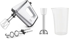 Krups GN9121 3 Mix 9000 Batidora de mano | 750 vatios | Geschwindigkeitsregler | Modo turbo | Auswurfffunktion | Empuñadura ergonómica Incl. Schneebesen, Knethaken, Pürierstab-Aufsatz, Messbecher | Weiß/Silber Naty Shop Weiß/Silber Single