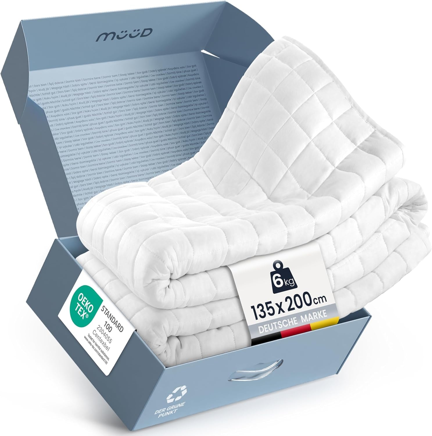 Manta terapéutica de 7 kg I 135X200Cm I Para un sueño reparador I Manta lastrada de alta calidad hecha de algodón transpirable I Reductora del estrés y terapéutica - Incluye caja de embalaje con asa de transporte Camas y mantas Besuche den mÃ¼Ã¼d-Store 135 X 200 Cm 6,0 Kilogramos