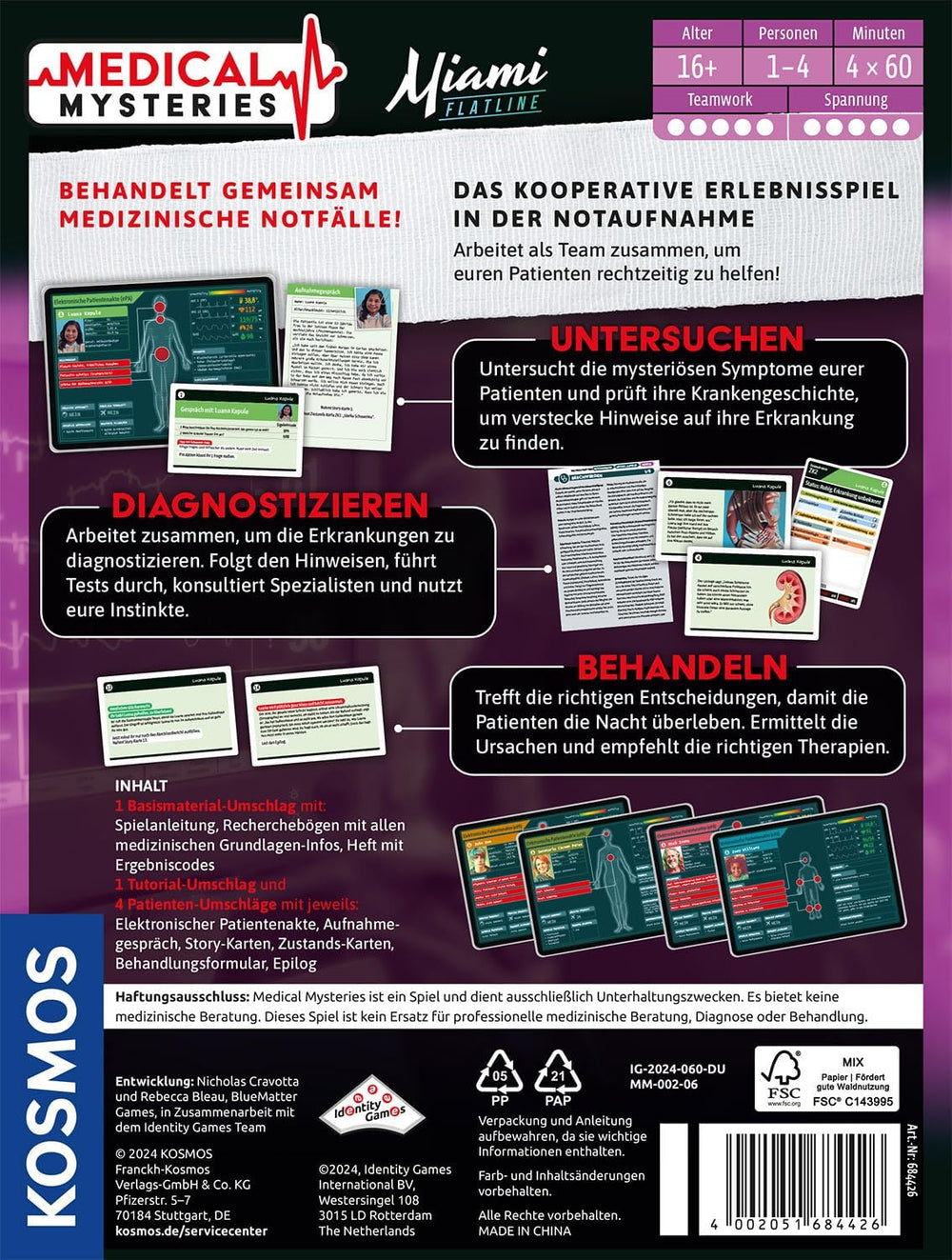 KOSMOS 684426 Medical Mysteries - Juego de mesa RPG cooperativo médico de Miami Medical Crime Files para mayores de 16 años