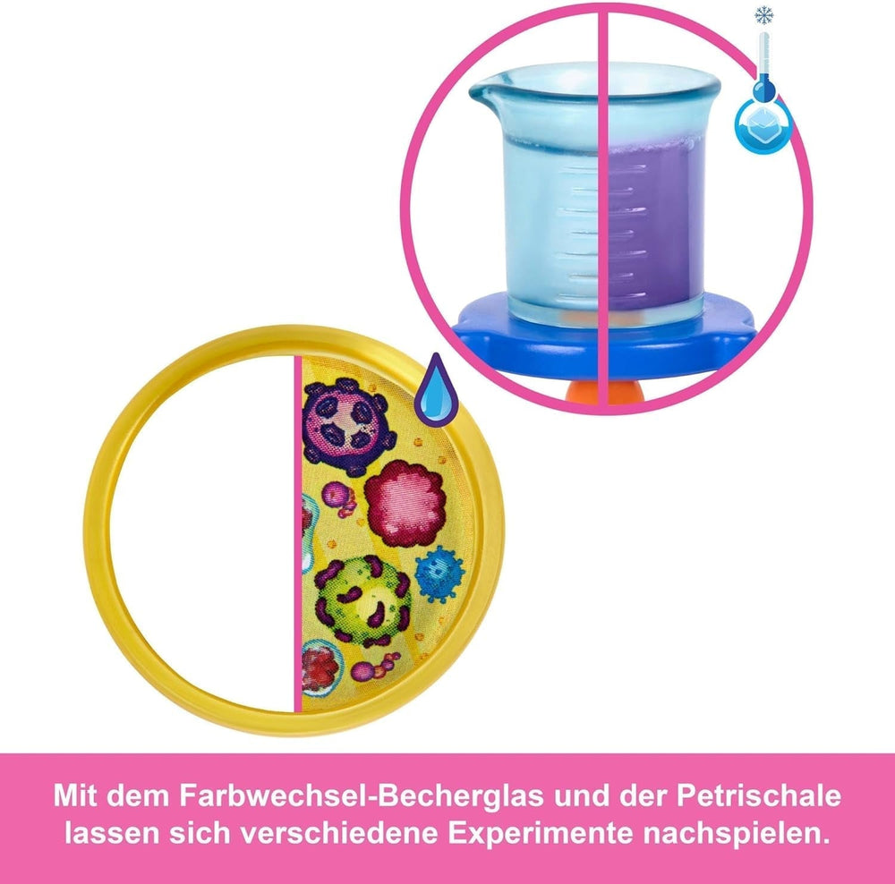 Muñeca Barbie Científica y Accesorios con Muñeca Rubia de Moda, Mesa de Laboratorio, Microscopio, Cajero que Cambia de Color y Placa de Petri, JCR70 Naty Shop Dolls