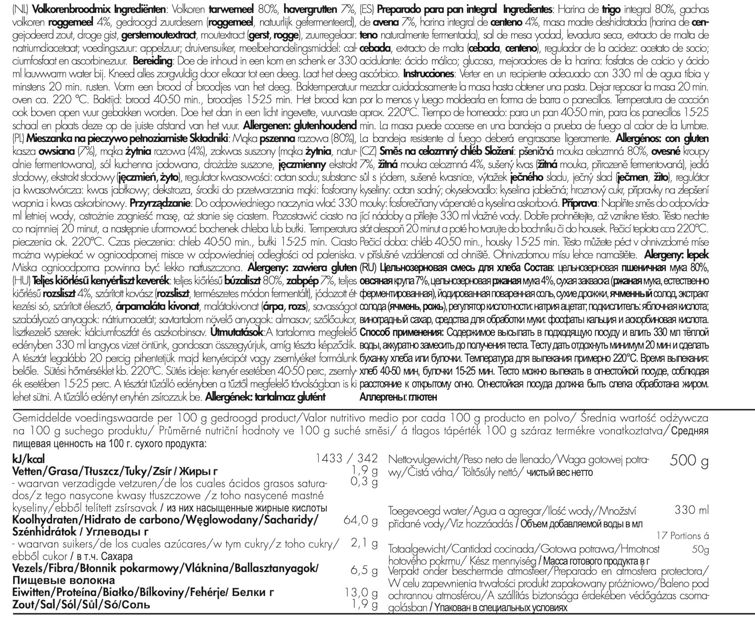 TREK'N EAT Vollkornbrotmischung Mezcla para hornear y cocinar Naty Shop