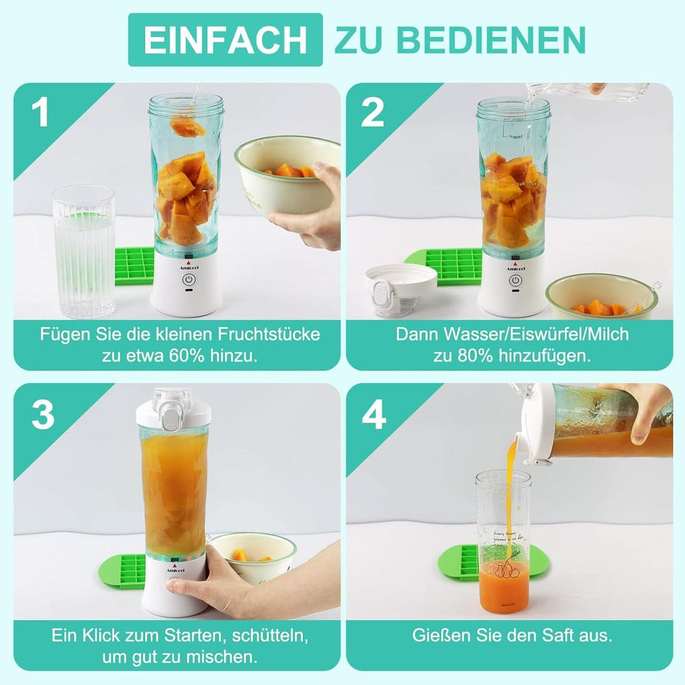 Batidora Smoothie Maker to Go, Mini Standmixer Tragbar Mit 6-Klingen Edelstahl, Enstafter Mit Reisedeckel, Batidora Portátil USB Elektrisch Botella 600Ml, Batidora Shaker Slushy Maker Wasserdichter Bucatarie Naty Shop