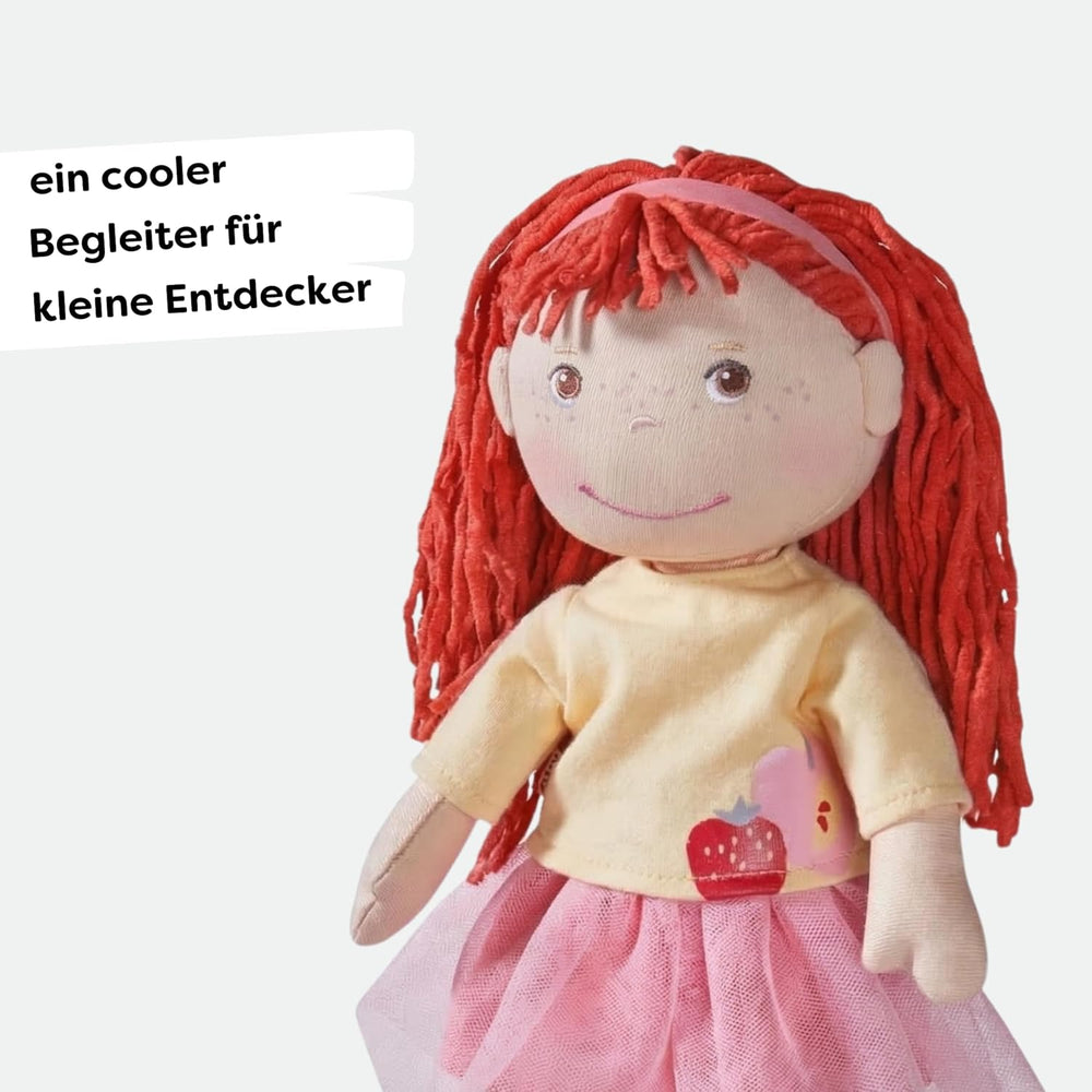 HABA Puppe AVA – Stoffpuppe für Kinder ab 18 Monaten, 30 cm, weicher Körper & pflegeleicht, Gesicht gestickt, Kleidung mit Klettverschluss – 1307196001