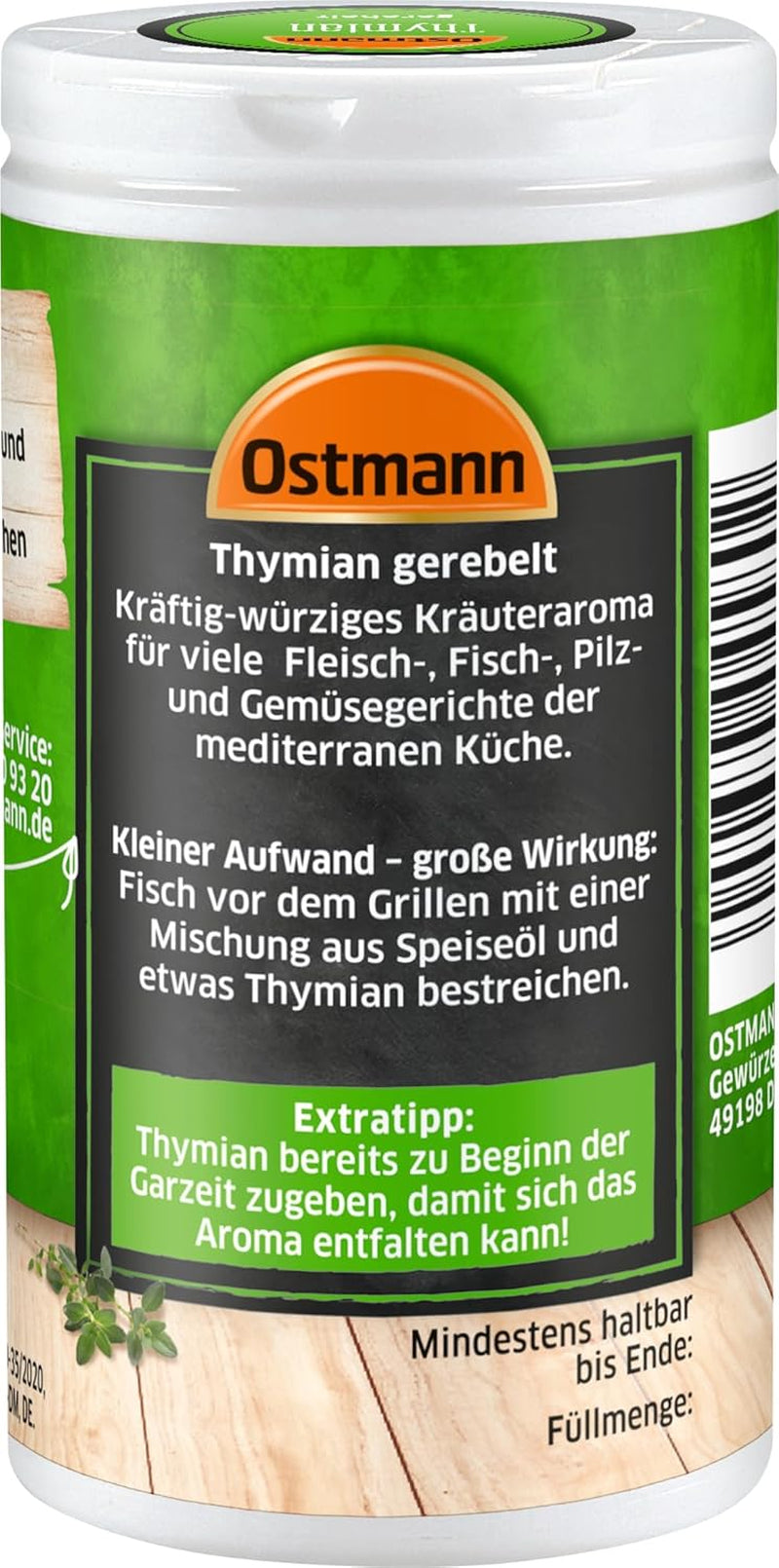 Ostmann Thyme gerebelt 15 g Thyme-Gewürz für viele Fleisch-, Fisch-, Pilz-, und Gemüsegerichte der Mediterranen Küche, Cantidad: 1 unidad