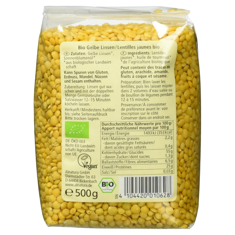 Lentejas amarillas ecológicas, 500g