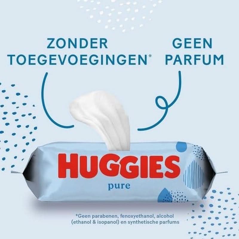 Toallitas húmedas para bebé Huggies Pure, paquete de 18 (1008 toallitas en total), 99 % de agua pura, sin fragancia para una limpieza y protección suaves Toallitas húmedas para bebés Naty Shop