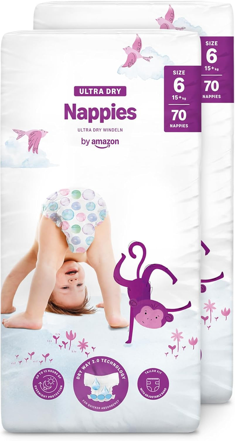 Pañales Amazon Ultra Dry, tamaño 3 (4-9 kg) - Caja mensual, blanco, 172 unidades (2 paquetes de 86) (anteriormente Mama Bear, producto idéntico)