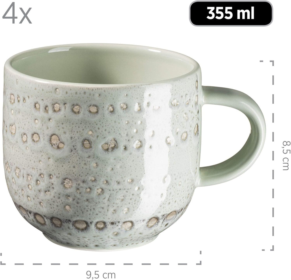 MÄSER 931744 Seria Spicy Market, Set de veselă pictat manual pentru 4 persoane în design vintage mediteranean, Set combinat din ceramică cu 16 piese, Verde, Gresie