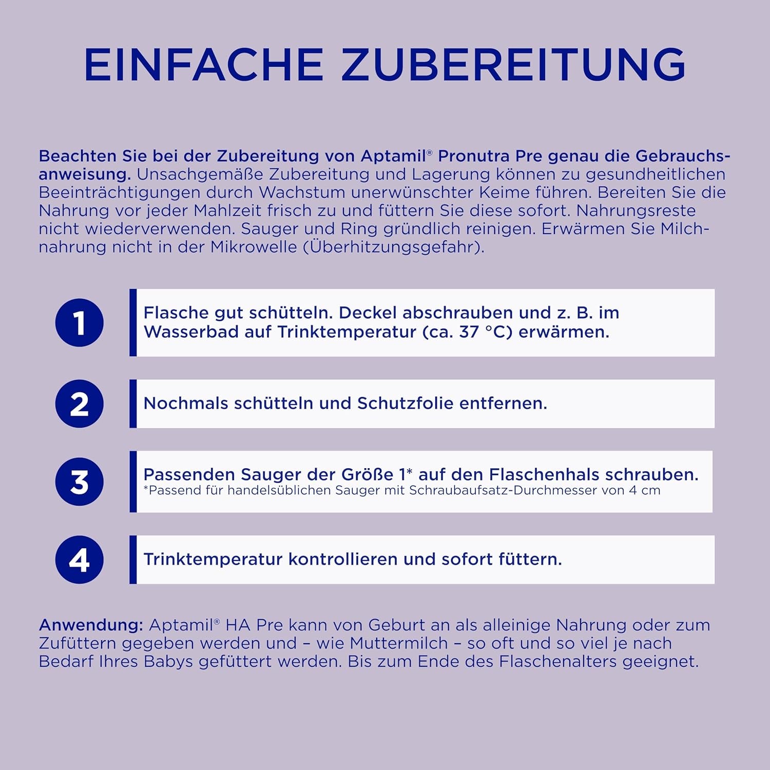 Aptamil HA Pre Ready to Drink – Leche hidrolizada para lactantes desde el nacimiento – 4 x 2 x 90 ml