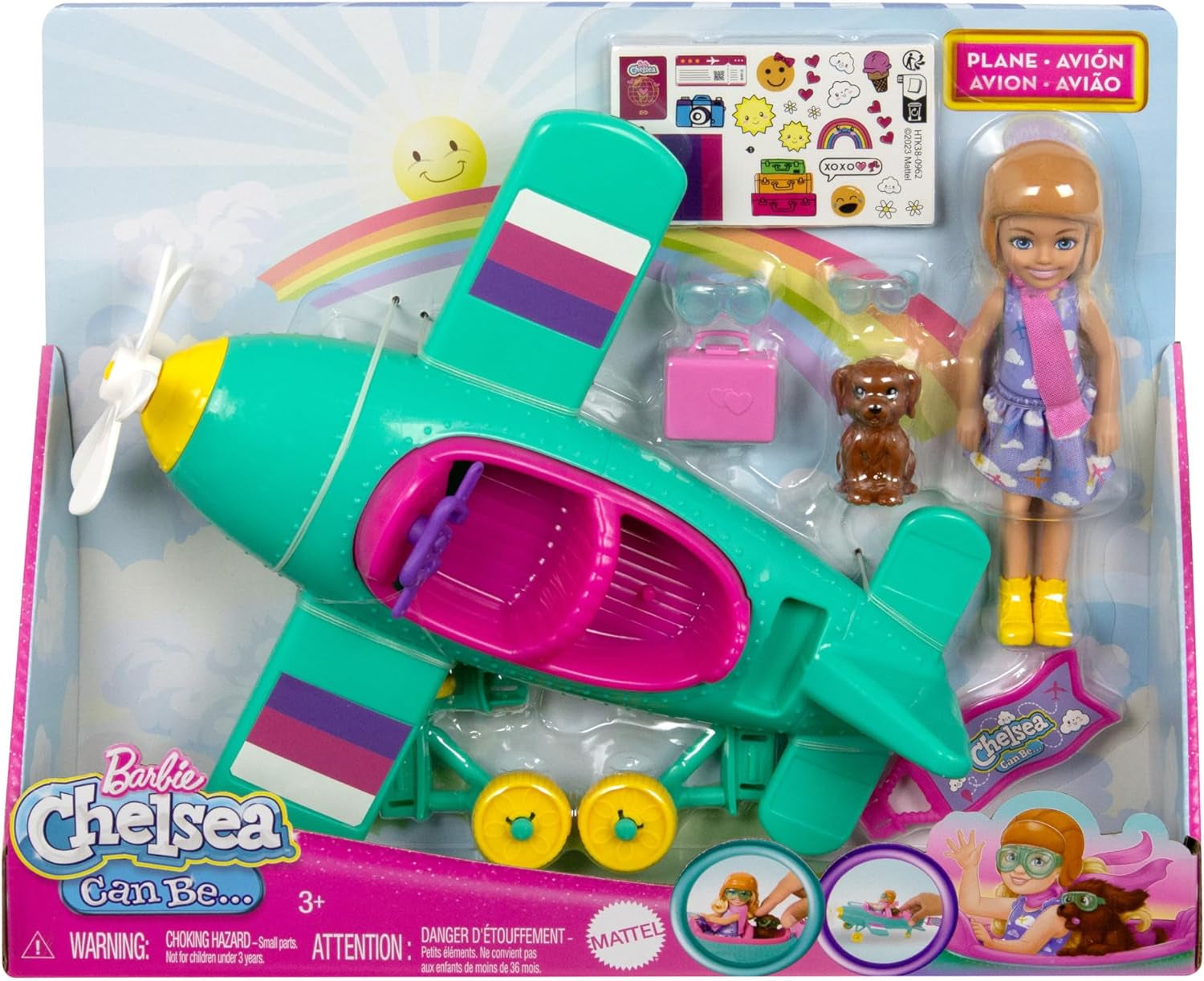 Muñeca Barbie Chelsea Plane y Set de Juego - Muñeca Piloto, Avión, Asa y Accesorios de Historia, Ruedas y Hélices con Pata de Flor, Edad 3+, HTK38 Naty Shop Muñecas