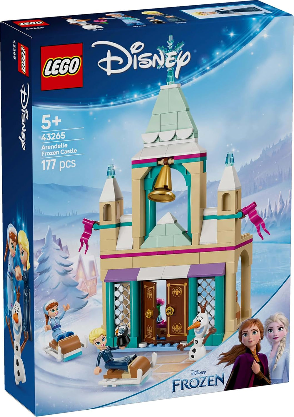 LEGO Ç€ Castillo Arendelle de Frozen de Disney, juguete de princesa con minimuñecas ELSA, Anna y Olaf y una figura de pingüino, juego de fantasía, regalo para niñas de 5 años 43265 Juegos de construcción Besuche den LEGO-Store