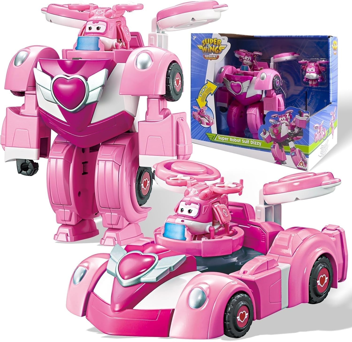 Super Wings EU770351 - Super Robot Suit Jett, aprox. 18 cm înălțime figurină de joacă transformabilă, costum de robot 2 în 1 și super mașină, pentru copii de la 3 ani în sus, Roșu Action figures Naty Shop Dizzy Bot