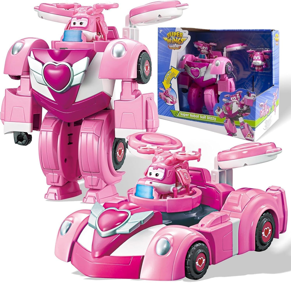 Super Wings EU770351 - Super Robot Suit Jett, aprox. 18 cm înălțime figurină de joacă transformabilă, costum de robot 2 în 1 și super mașină, pentru copii de la 3 ani în sus, Roșu Action figures Naty Shop Dizzy Bot