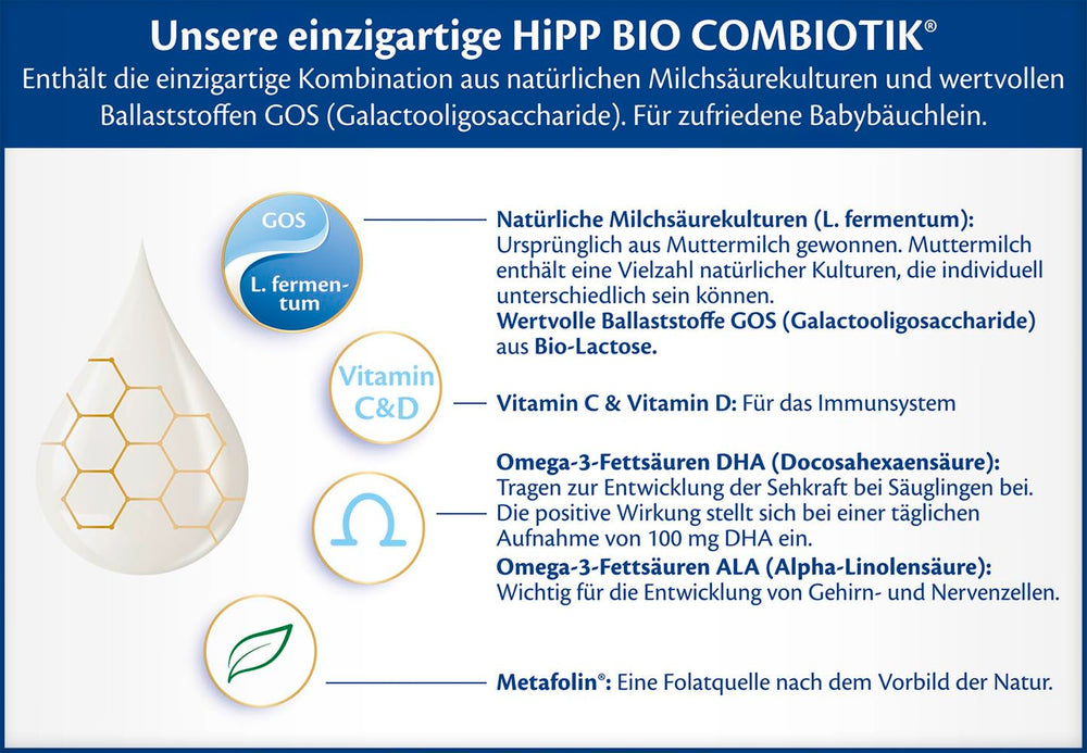 HiPP 2 Organic Combiotik (4 x 600g), leche de continuación a partir de los 6 meses, con almidón, cultivos naturales de ácido láctico, GOS, Omega-3 (DHA, ALA), de la mejor calidad biológica