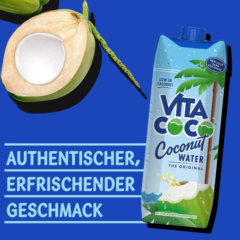 Vita Coco Agua Pura de Coco 6 x 1 litro, crema hidratante natural con electrolitos, sin gluten, llena de vitamina C y potasio Naty Shop