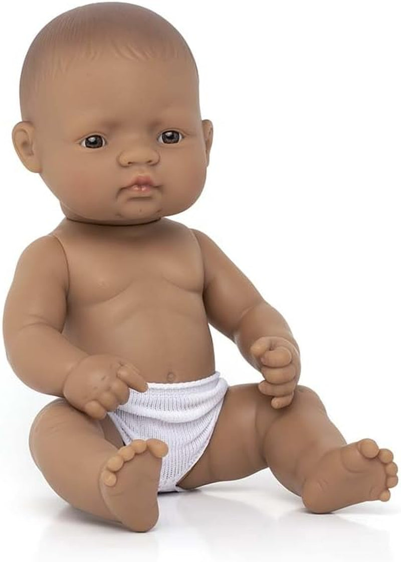 Miniland 31037 - Bebé Sudamericano Junge Tüte - sin ropa interior, 32 cm