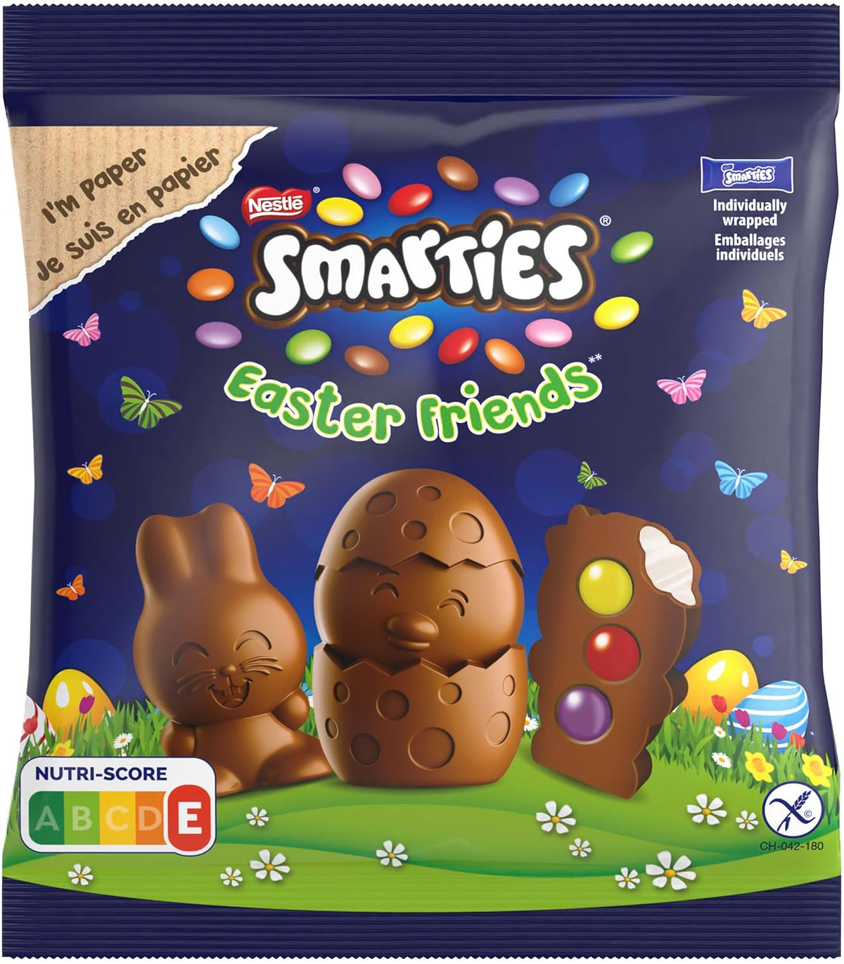 NESTLÉ SMARTIES Easter Friends, figuritas temáticas de Pascua, hechas de fino chocolate con leche con relleno cremoso y mini lentejas de colores con chocolate SMARTIES, 1 paquete (1 x 65 g)