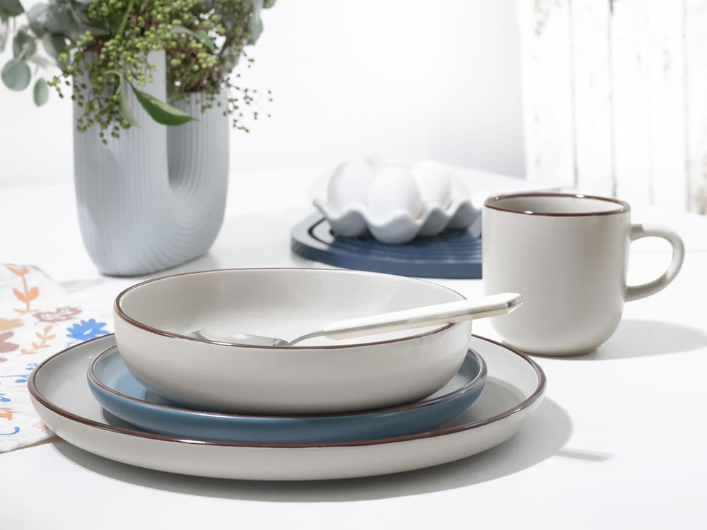 CreaTable, 21016, seria Modern Scandic albastru-gri, set de veselă cu 16 piese, serviciu combinat din gresie, potrivit pentru mașina de spălat vase și cuptorul cu microunde, producție de calitate