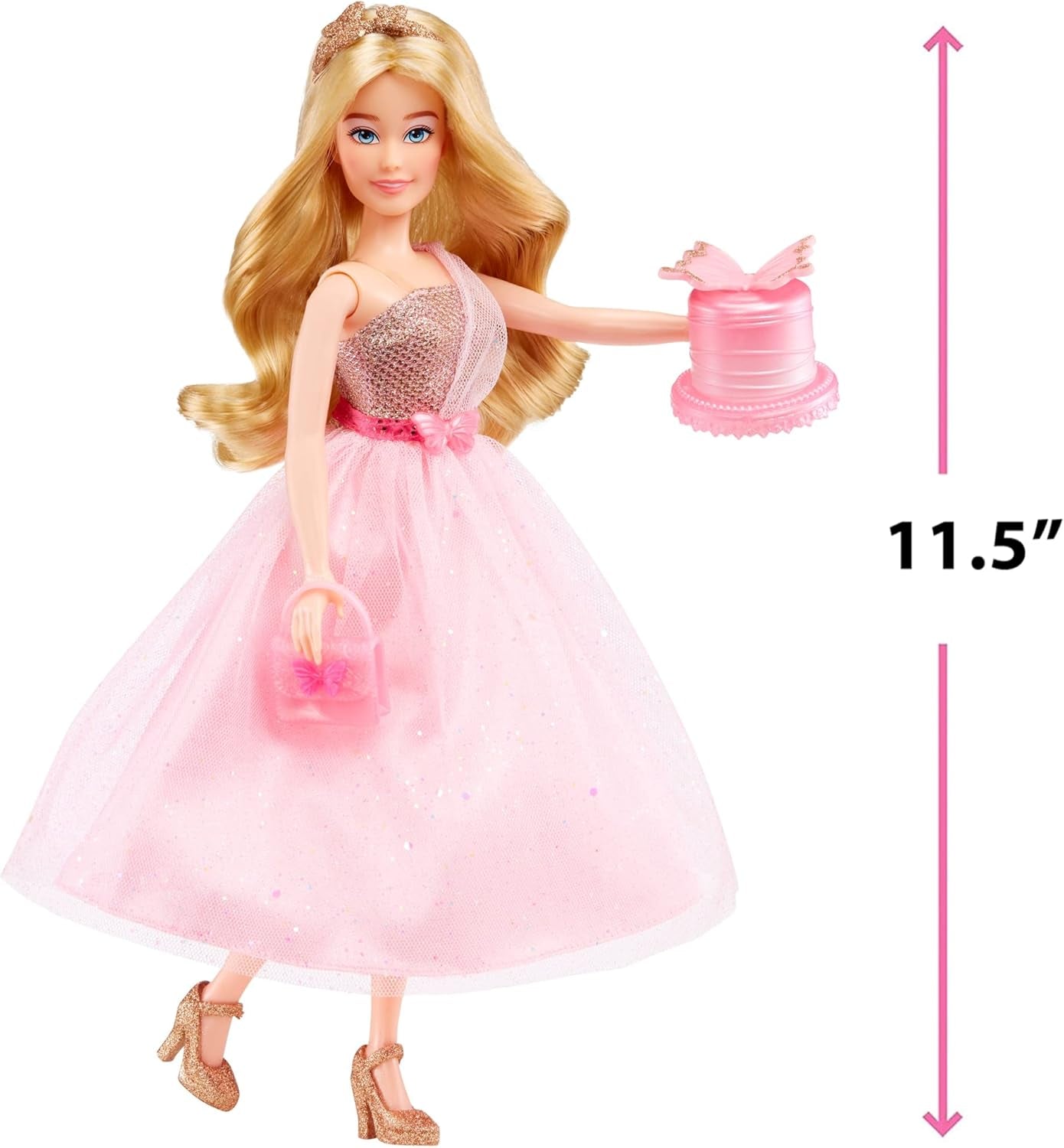 MGA's Dream Ella Let's Celebrate Puppe - ARIA - 29 cm große Blonde Party Modepuppe - Rosa & Gold Glitter Konfettischmetterlinge - 5 accesorios - Para niños y niñas de 4 años