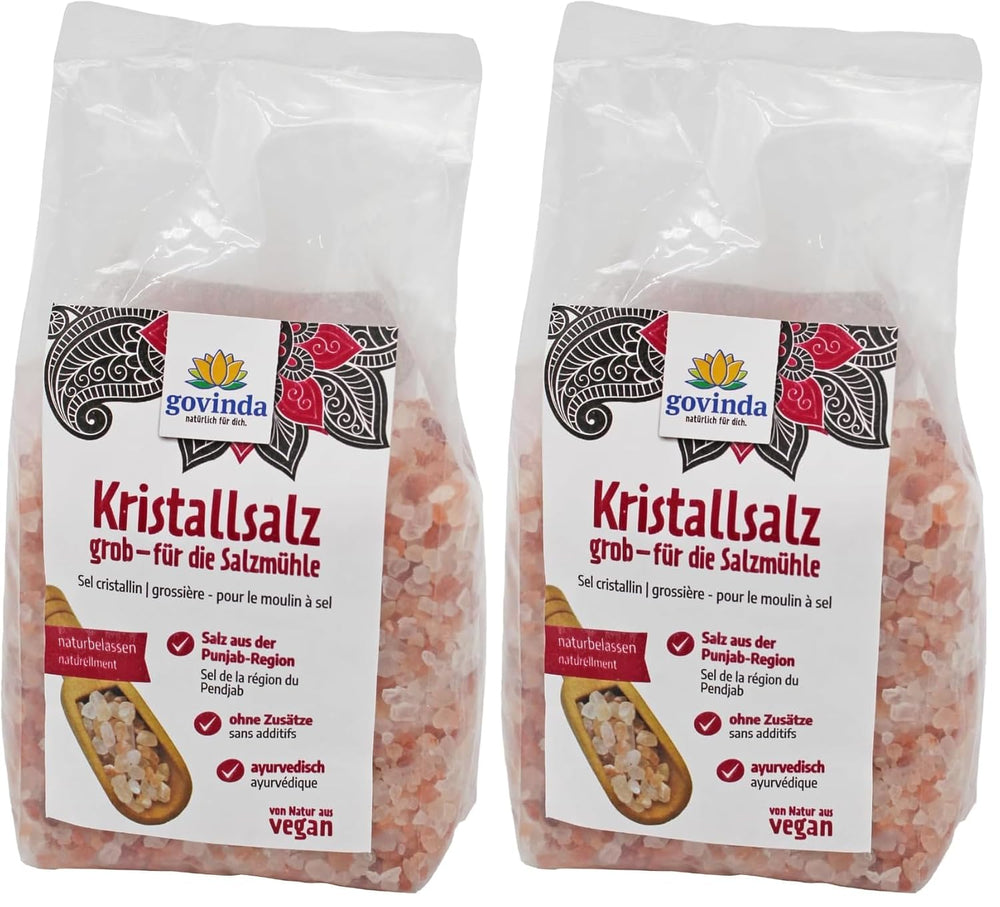 Govinda Kristallsalz - grueso (1kg) | 250 millones de años alt | Salz en la región de Punjab | Belleza 100% natural & ohne Zusätze | Ayurvédico | Vegano | Ideal para el molino de sal.