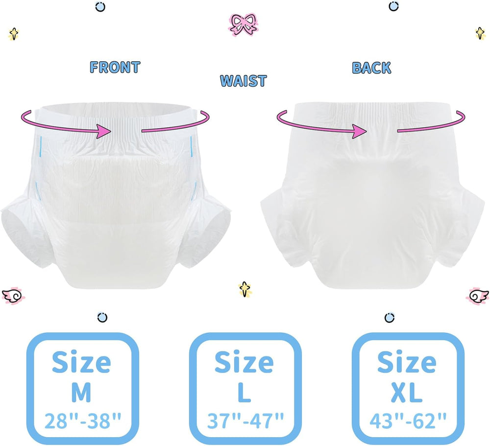 CutiePlusU Pañales para Adultos, Paquete de 10 Bragas Desechables para Incontinencia con Lazos para Mujeres y Hombres, Máxima Absorbencia Durante la Noche - Blanco (Tamaño Mediano 71-96cm)