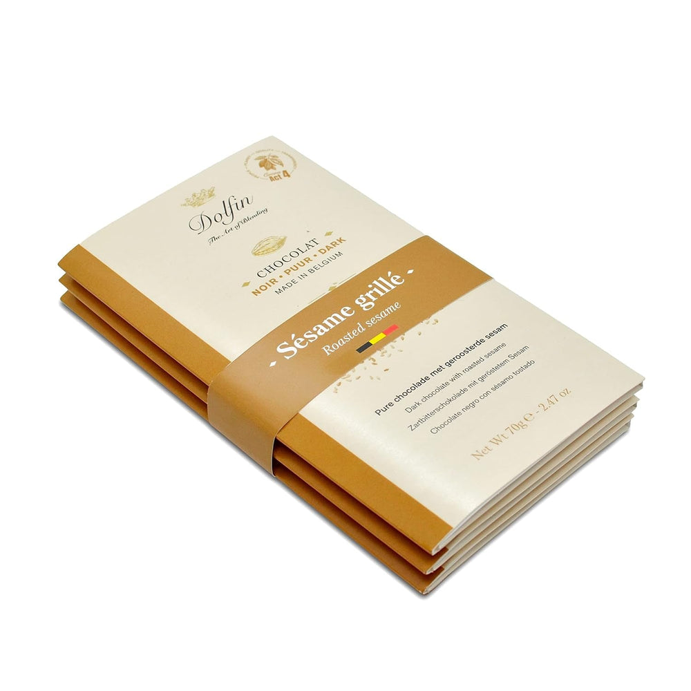 Dolfin Pachet de 3 ciocolată cu diverse arome - ciocolată artizanală belgiană, 210 g Bomboane de Ciocolata Naty Shop 210 G Semințe de susan prăjite