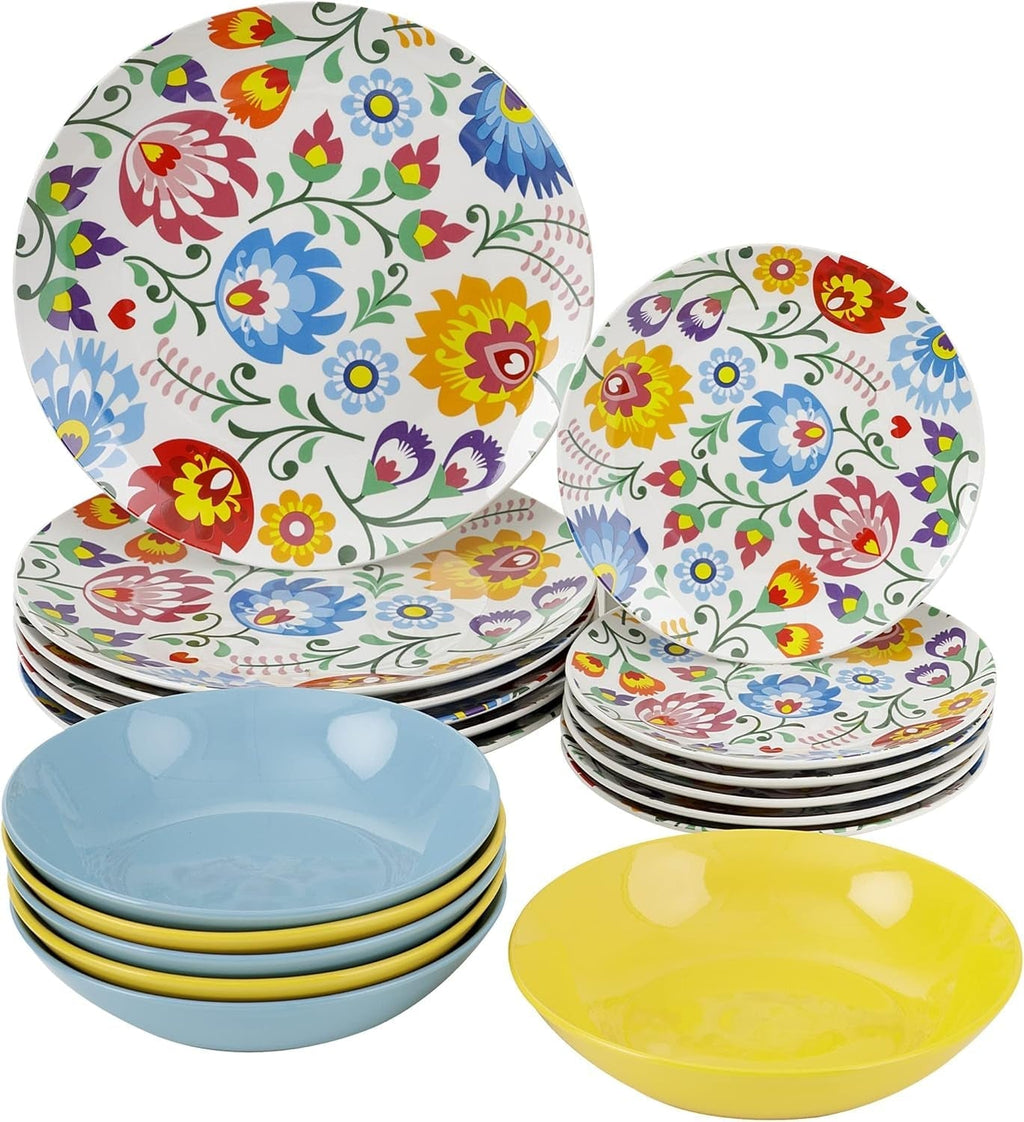 Set de farfurii, 18 piese din porțelan și ceramica, pentru 6 persoane Seturi vesela masa Naty Shop Flori