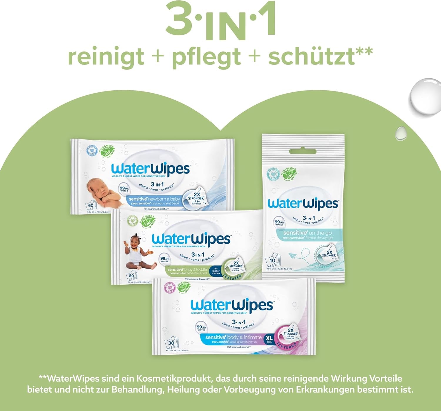 WaterWipes Sensitive+ Toallitas húmedas para bebés y niños pequeños, 720 unidades (paquete de 12), limpieza, cuidado, protección 3 en 1, 99,9% agua, limpieza texturizada, sin fragancia